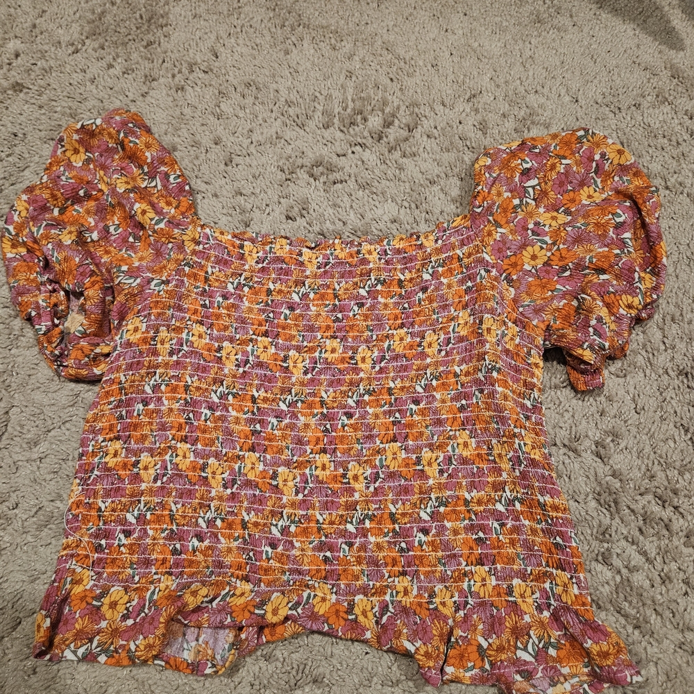 SO Floral Smocked Crop Top in Orange and Pink